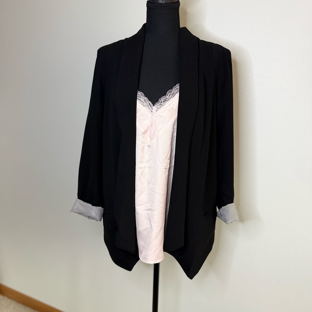 Anthropologie Cartonnier Black Open Front Blazer Small Draped Career Jacket